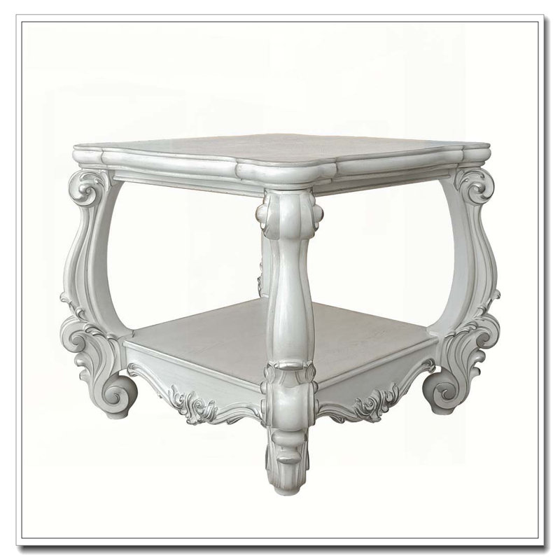 Bone White End Table with Bottom Shelf