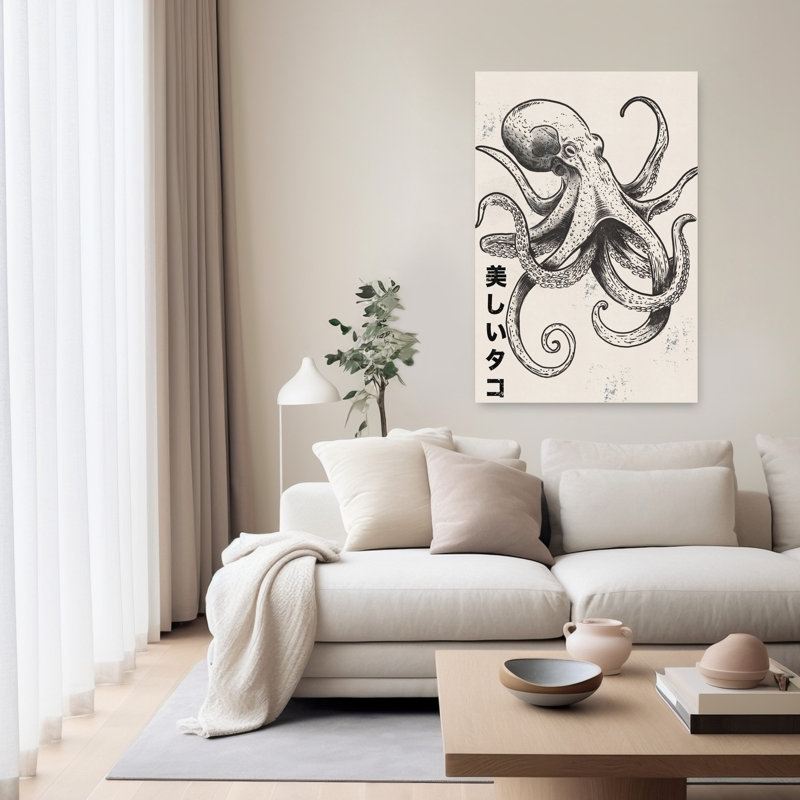 Magnifique pieuvre japonaise rétro, impression d'art rétro, 60" H x 40" W