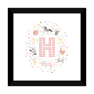 Lettre illustrée H rose - impression
