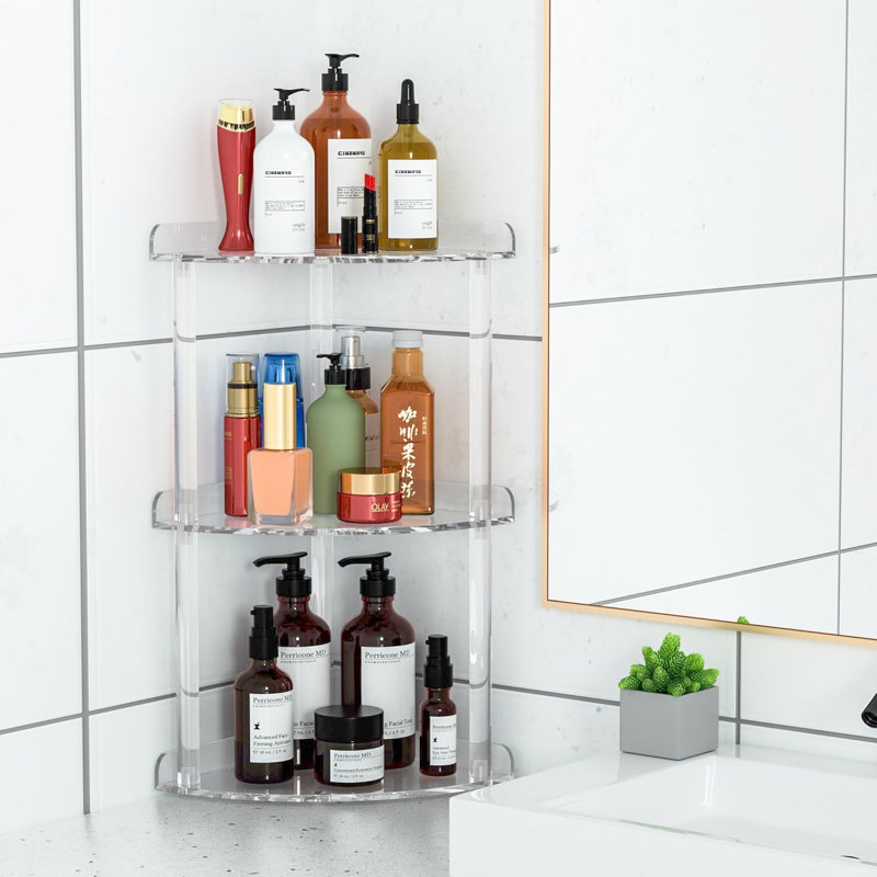 Étagère de coin à 3 niveaux 7x7x15,7 po, tablette de coin de salle de bain en acrylique, organisateur de rangement de meuble-lavabo transparent pour cosmétiques, articles de toilette