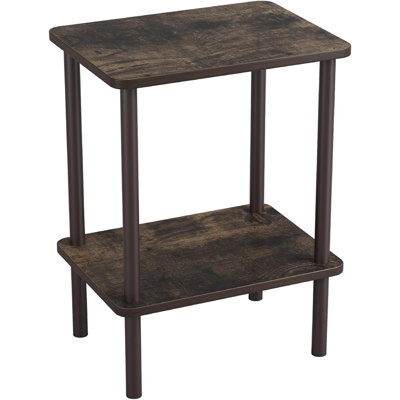 2 Tier End Table, Small Side Table With Solid Wood Legs, Boho Bedside Table With Storage Shelf, Nightstand For Small Spaces, Bedroom, Living Room, Entryway, Easy Assembly, Rustic Oak
