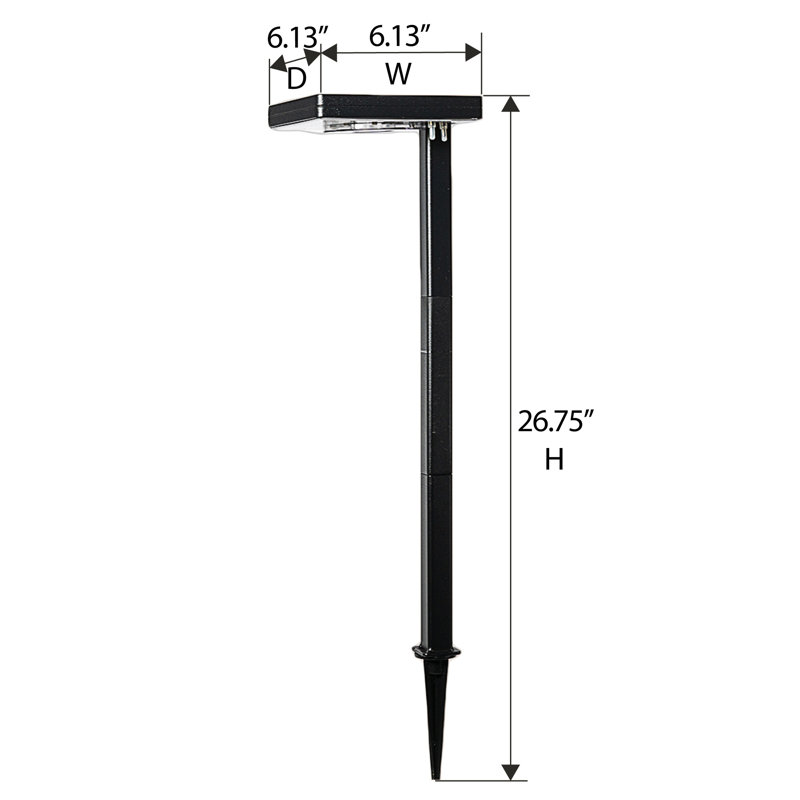 Éclairage de sentier solaire carré contemporain facile à installer avec 3 options de fixation - noir, paquet de 2