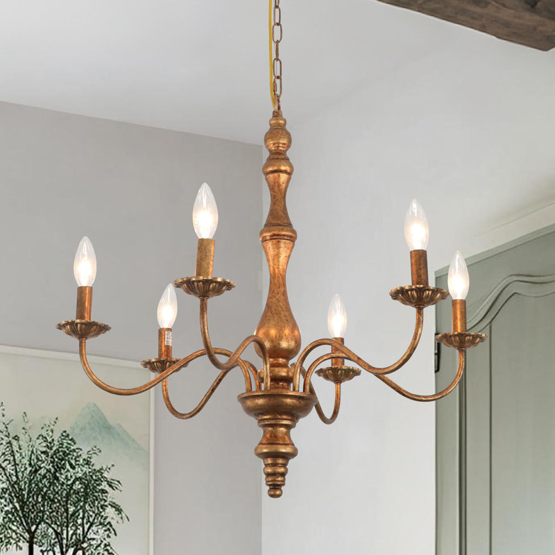 6-light Farmhouse Brass Gold Chandelier French Country