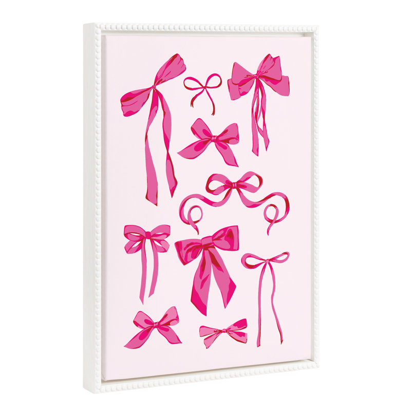 Pink Bows by Honey Island Studio Framed Canvas Wall Art Print, White