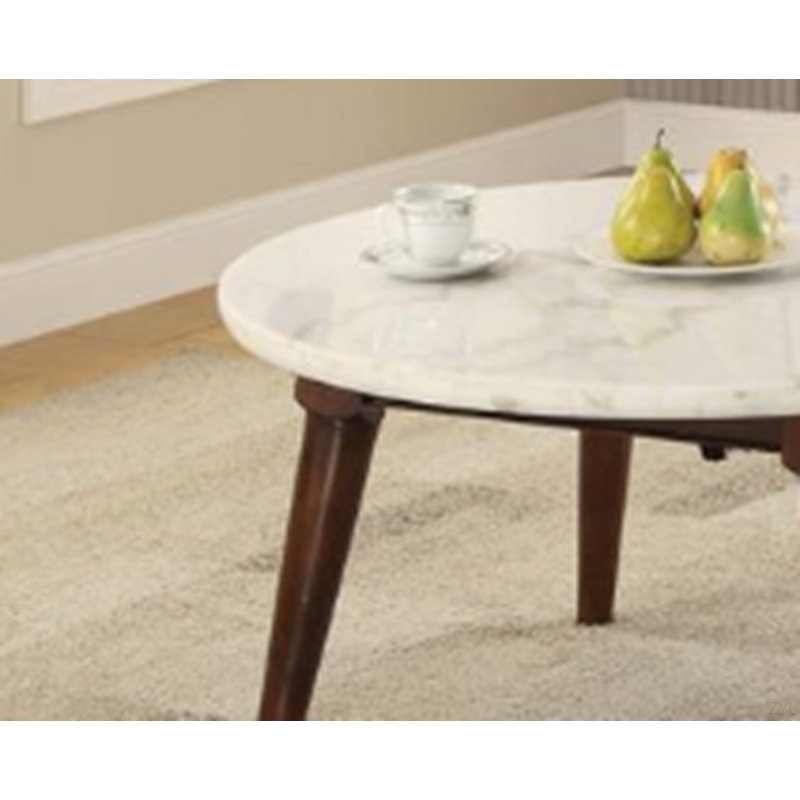 Table basse à plateau en marbre blanc et finition noyer