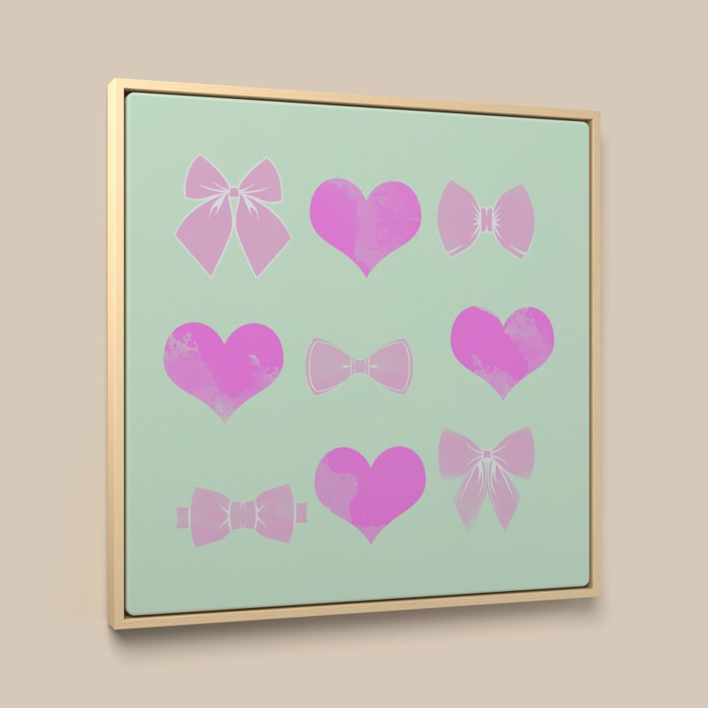 Bows and Hearts par CAD Designs - Impression sur toile, 24 po x 24 po, Cadre plat flottant, Bouleau