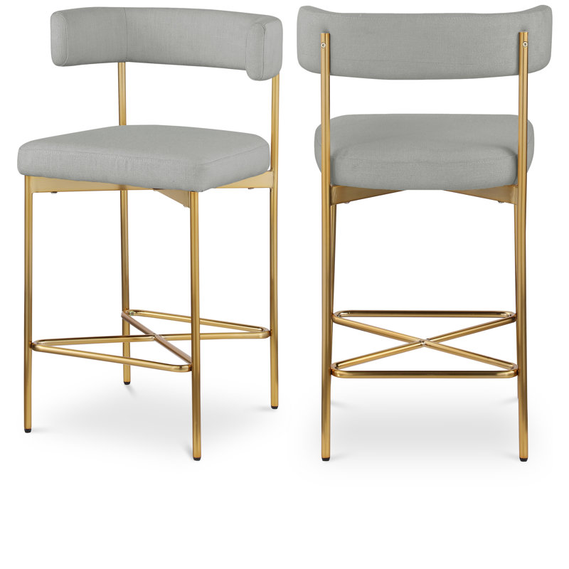 Klaas Upholstered Counter Stool with Metal Frame, Gray Linen Textured Fabric