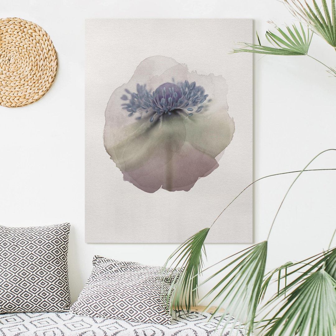 Leinwandbild Aquarell-Anemone in Violett - Gemälde auf Leinwand