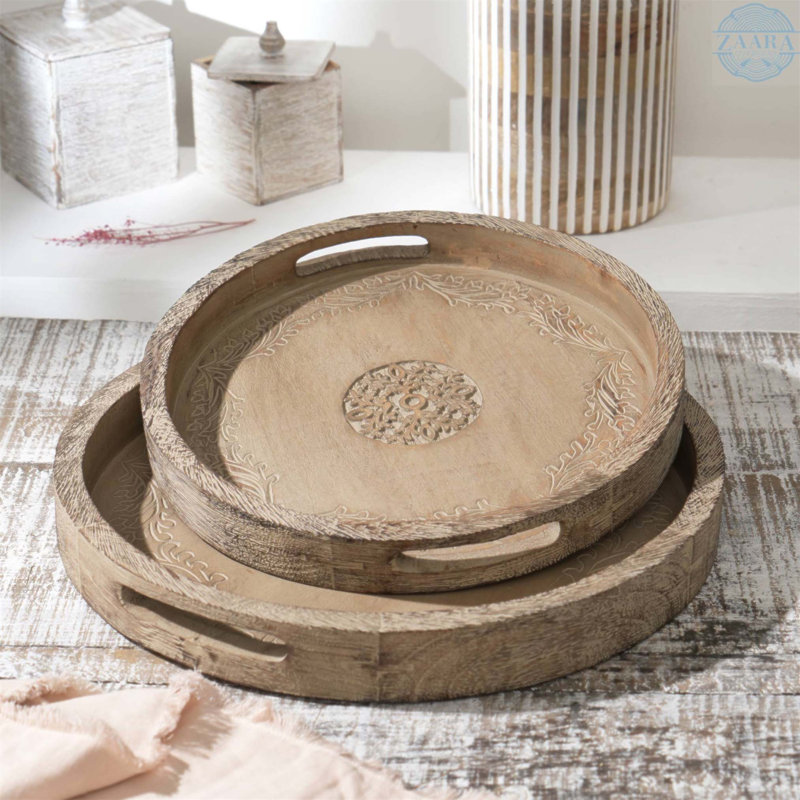 Round Mango Wood Serving Tray - 18 Inch Rustic Brown Design for Stylish Entertaining and Home Decor