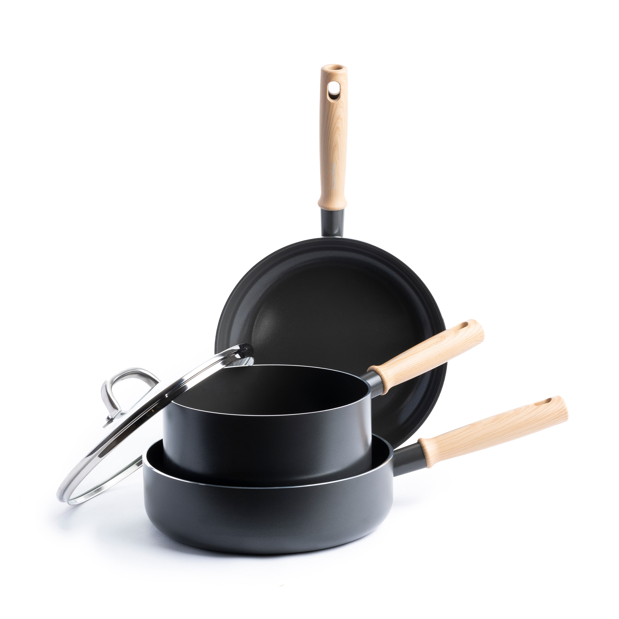 Green Pan greenpan hudson healthy ceramic nonstick, 8 piece cookware pots  and pans set, wood inspired