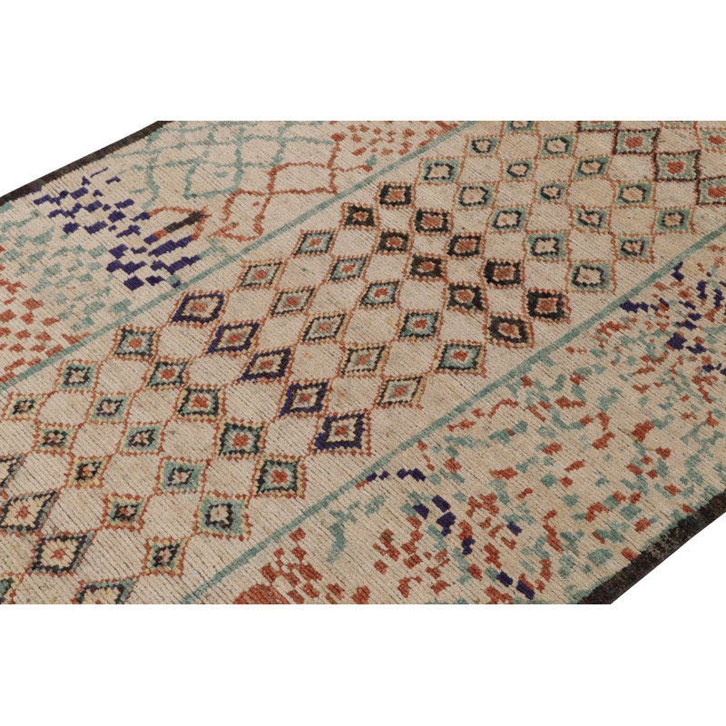 Moroccan Hand Knotted Geometric Area Rug, Rectangle 6' x 9'