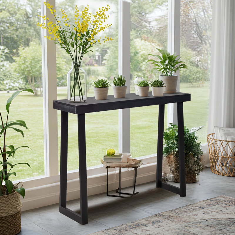 Console de 43,3 po avec pieds trapézoïdaux en bois massif, H 31,9 po x l 43,3 po x P 12 po, Noir
