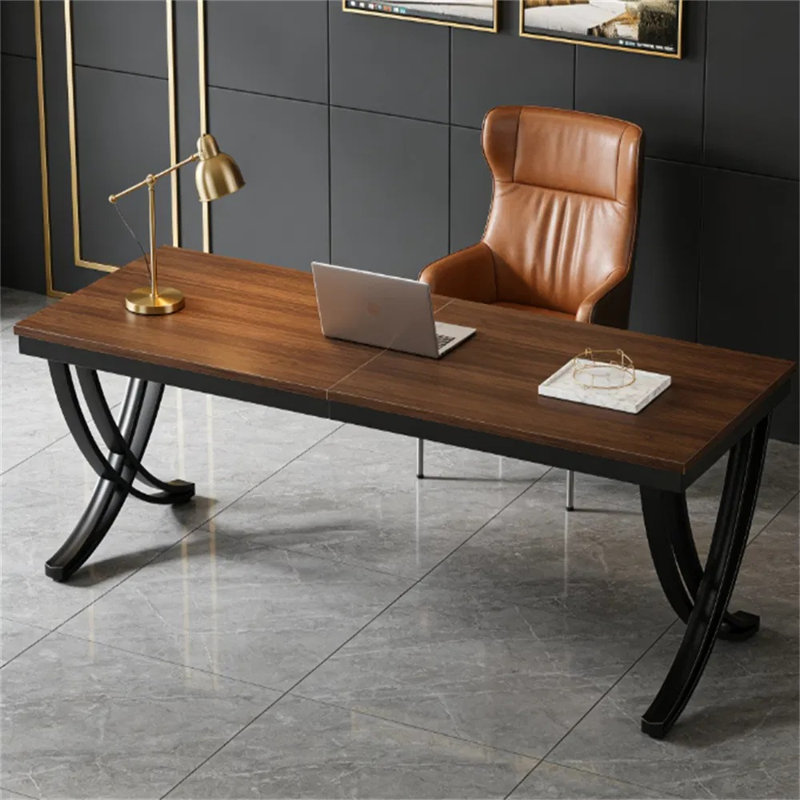 Double Person Office Desk, 78.7 Inch Computer Desk With Metal Frame, Spacious Study Desk For 2