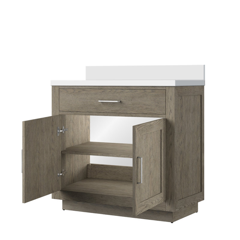 Abbey 36 in W x 22 in D Oak Single Bath Vanity, White Cultured Marble, Grey Oak