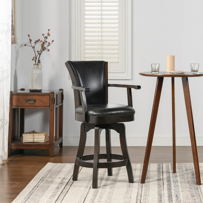 Tabouret de bar et de comptoir Meola, Tabouret de comptoir (hauteur de siège de 27 po), Similicuir noir brun rétro