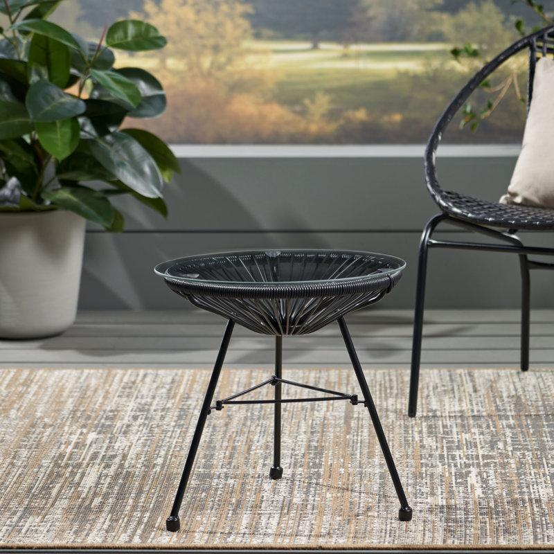 Table d'appoint avec plateau en verre trempé lisse - Option d'extérieur et de décoration