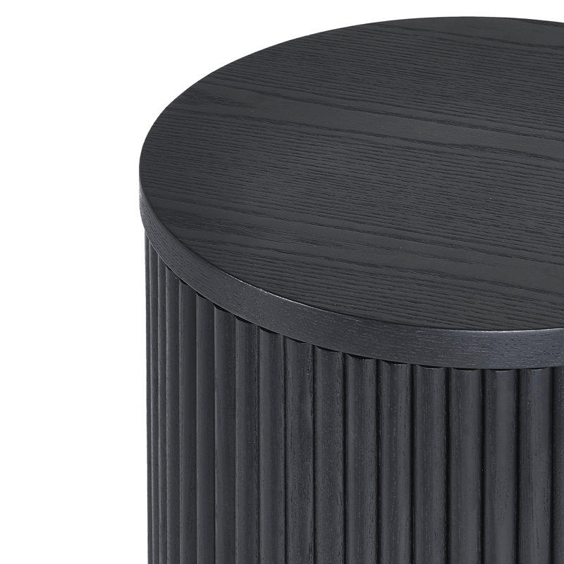 Auman Fluted Side Table With Door, Black