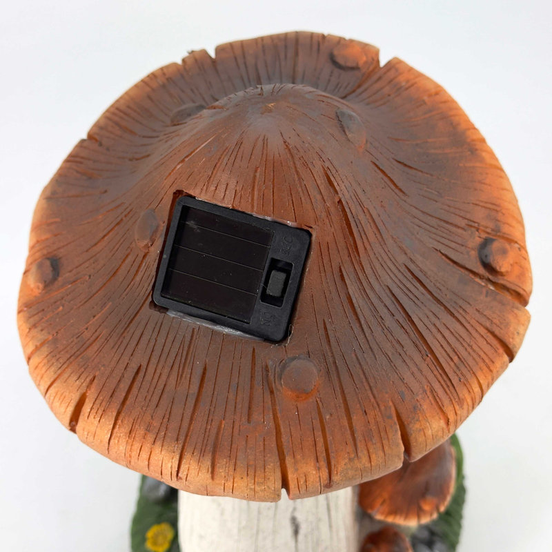 14" Reading Frog Mushroom Solar LED Statue