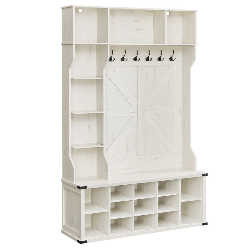 Barneston 51.2" W Hall Tree with Bench and Shoe Storage, Rustic White