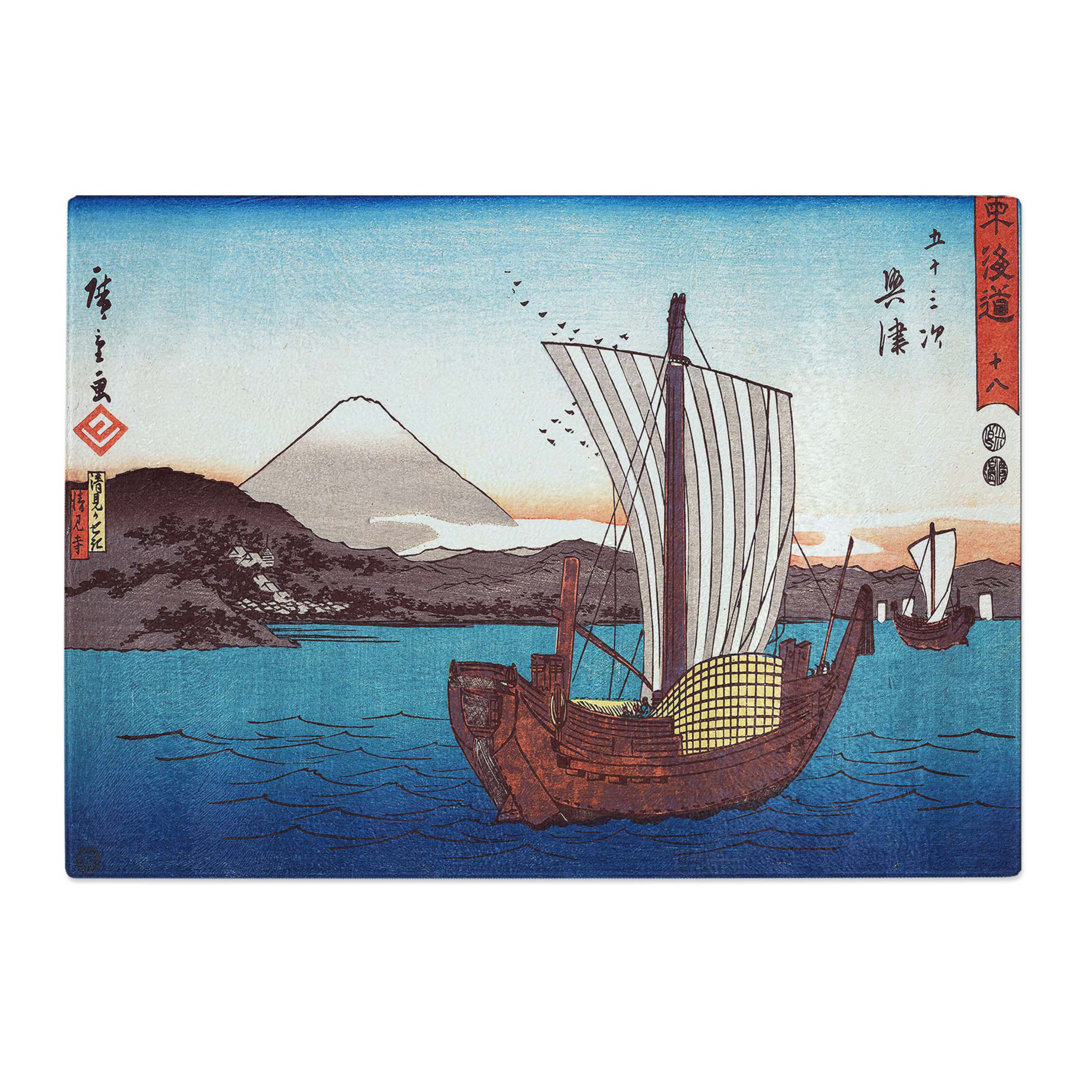 Tempered Glass Okitsu by Utagawa Hiroshige Chopping Board