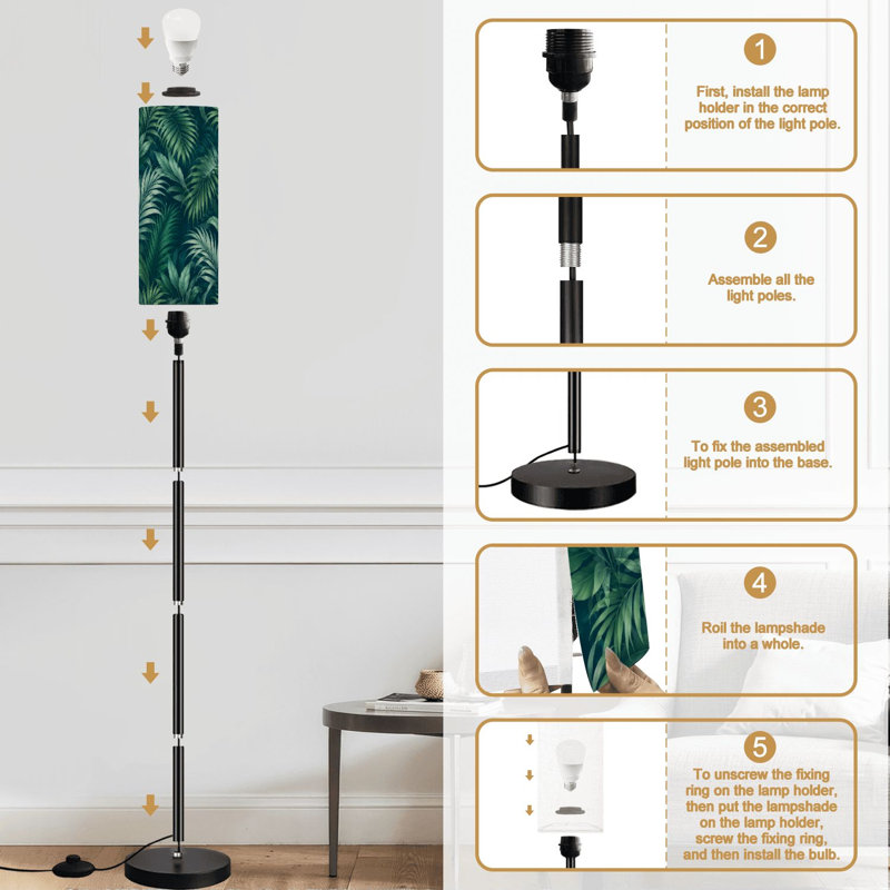 Lampe sur pied fronde de palmier feuilles tropicales feuille de bananier exotique hawaïen à intensité variable moderne avec télécommande pédale abat-jour abat-jour grand poteau d'angle pour salon chambre bureau