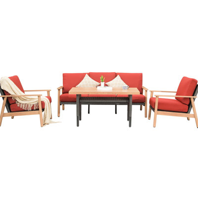 Outdoor Patio Furniture 4 - Red All-weather Aluminum With Cushions And 2 Pillows For Porch Deck Garden 4 Padded