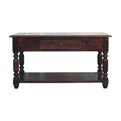 Console en bois massif brun de 86 cm (34 po) avec tablette et tiroir