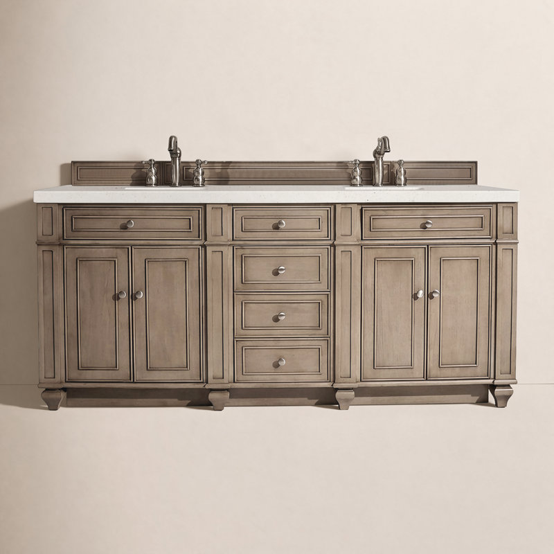 Bristol 72'' W Double Vanity, Whitewashed Walnut, Lime Delight, 8" Widespread