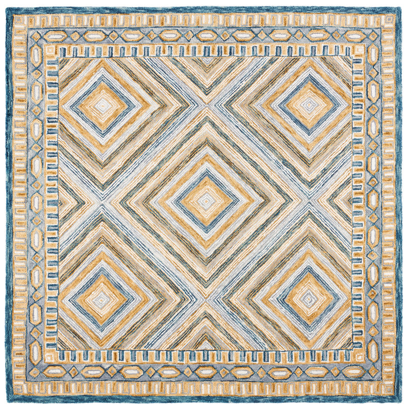 Seidl Hand Tufted Geometric Indoor/Outdoor Rug, Square 5'