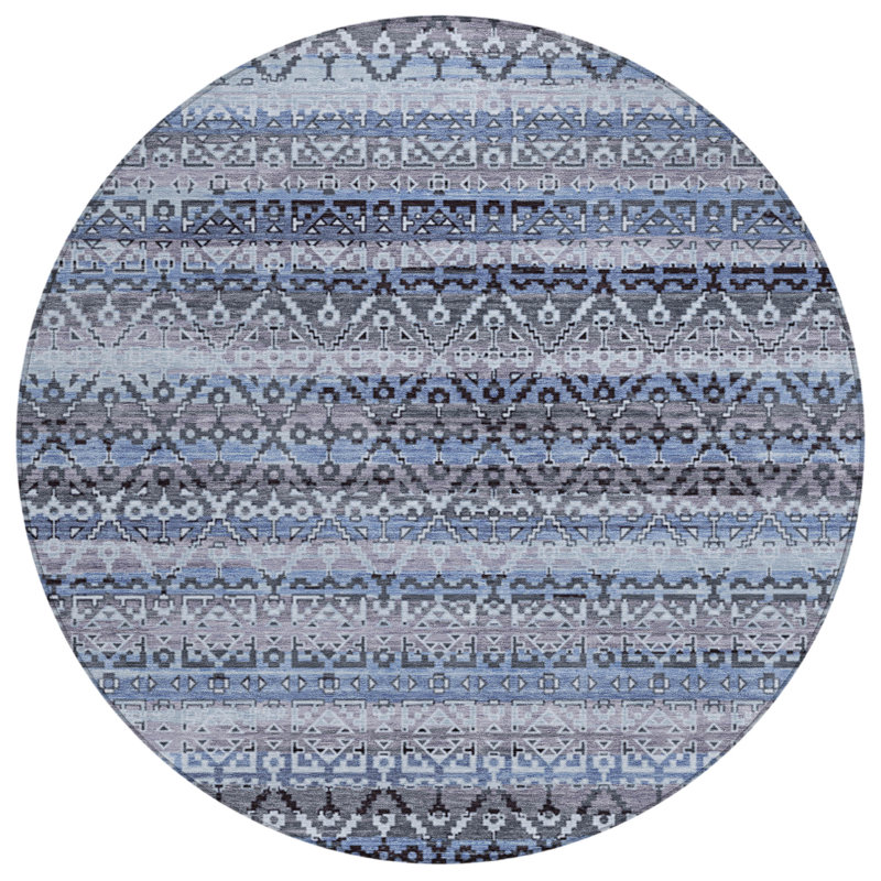Machine Washable Indoor/Outdoor Xhevrie Blue Rug, Round 8'