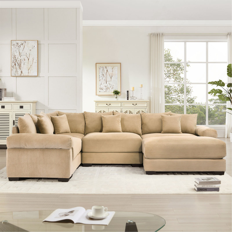 Canapé modulaire surdimensionné surdimensionné en nuage, canapé modulaire convertible, accoudoirs très épais avec repose-pieds, tissu en velours côtelé de qualité supérieure, conception ergonomique, assemblage facile, pour la chambre à coucher du salon