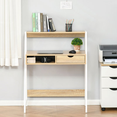 Home Office desk, Computer Desk for Small Spaces, Writing Table with Drawer and Storage Shelves