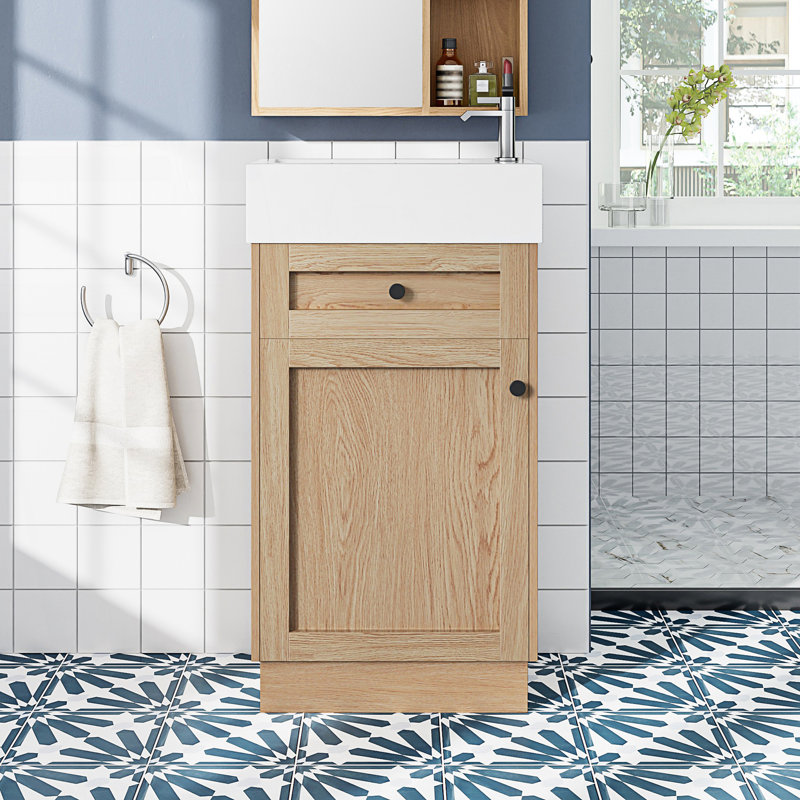 Bathroom Vanity With Reversible Resin Sink, Cabinet With Adjustable Shelf And Elegant Zinc Alloy Handles