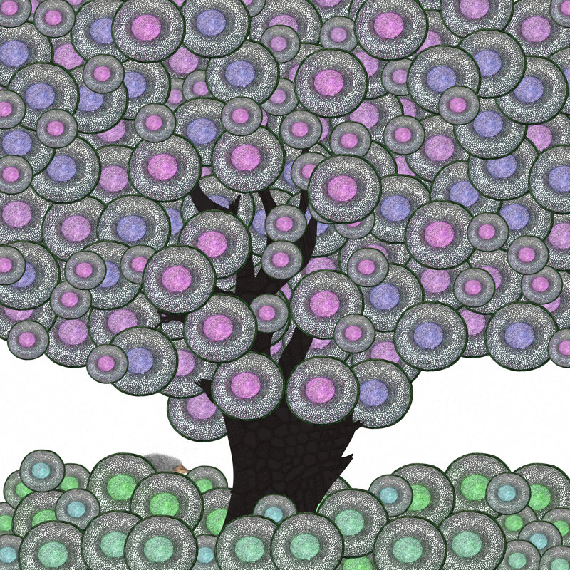 «Belle13 Abstract Tree and Hedgehog» par Paula Florescu-Iclenzan, reproduction sur toile tendue, H 12 po x l 12 po, Non