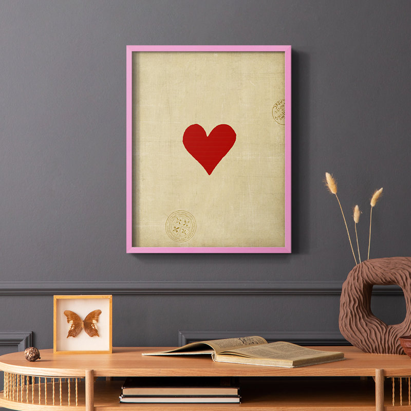 Reproduction encadrée cœur - bois massif, H 10 po x l 8 po, Rose