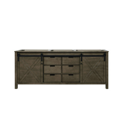 80 po De meuble-lavabo double brun rustique Armoires, 6 tiroirs et tablette ouverte en bois massif à fermeture en douceur, contreplaqué E0 pratique et facile à installer pour salle de bain de 80 po