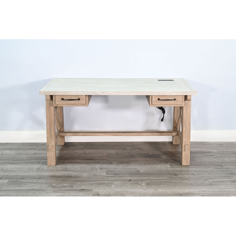  Vivian Writing Desk with Power Plug, White/Beige
