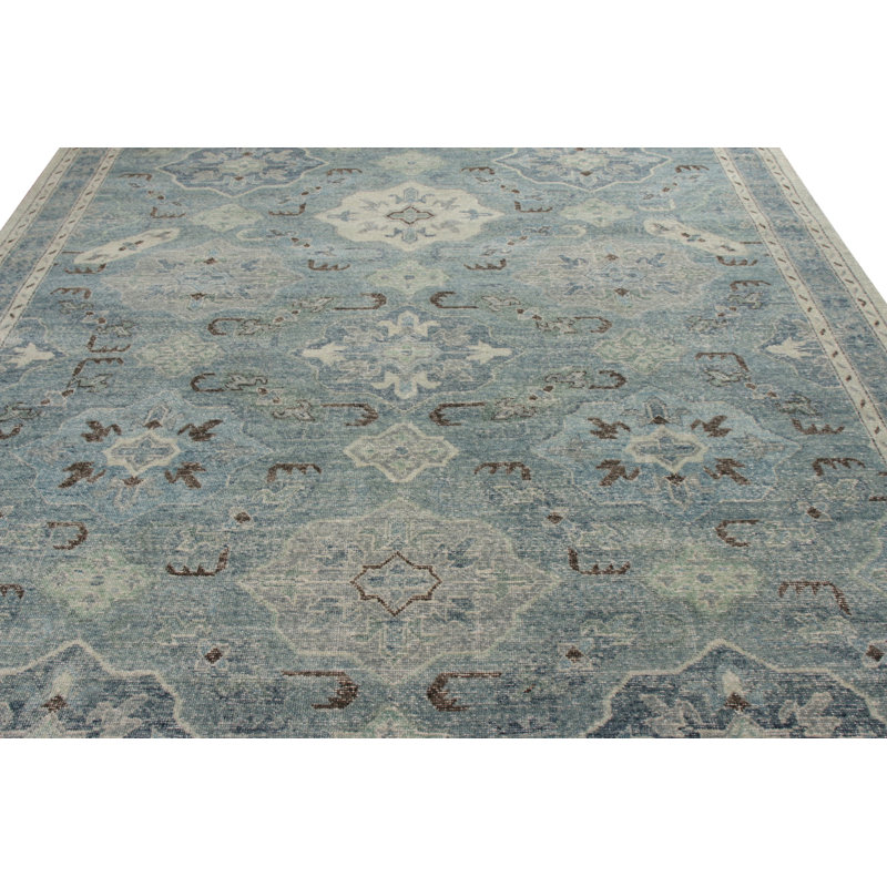 Distressed Homage Hand Knotted Wool Geometric Area Rug, Rectangle 12' x 16'