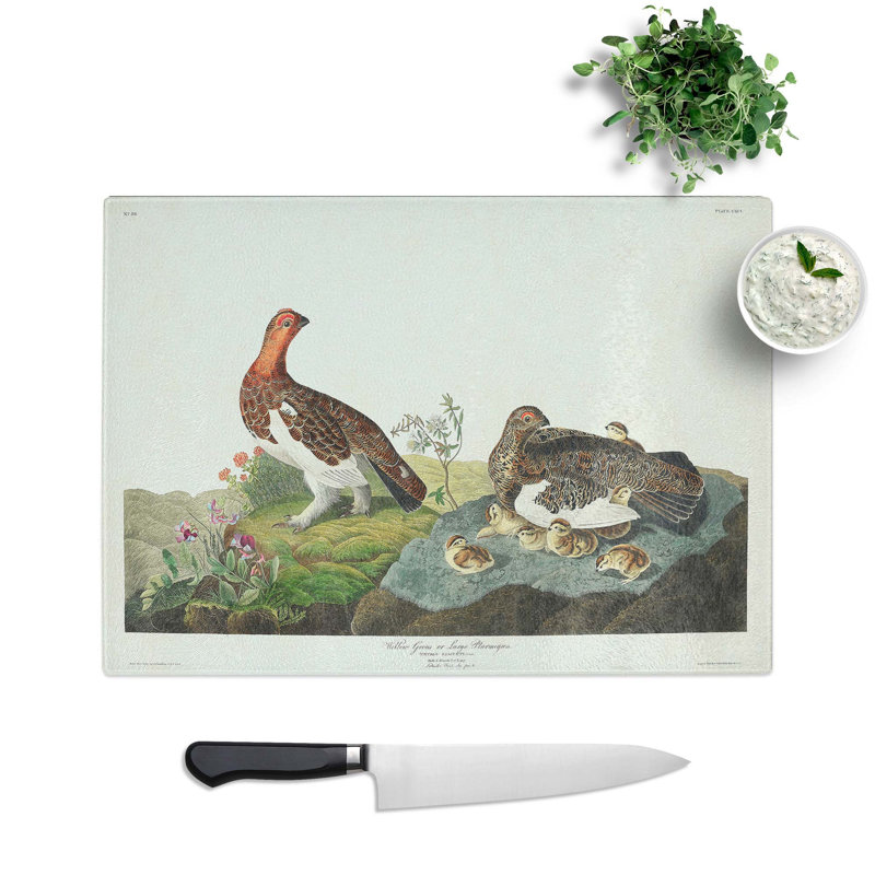 Tempered Glass Willow Grouse by John James Audubon Chopping Board, 28.5 cm W x 20 cm L