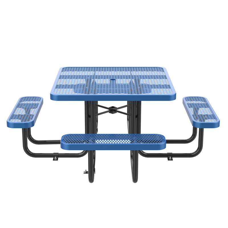 46-Inch Blue Square Picnic Table with Umbrella Hole