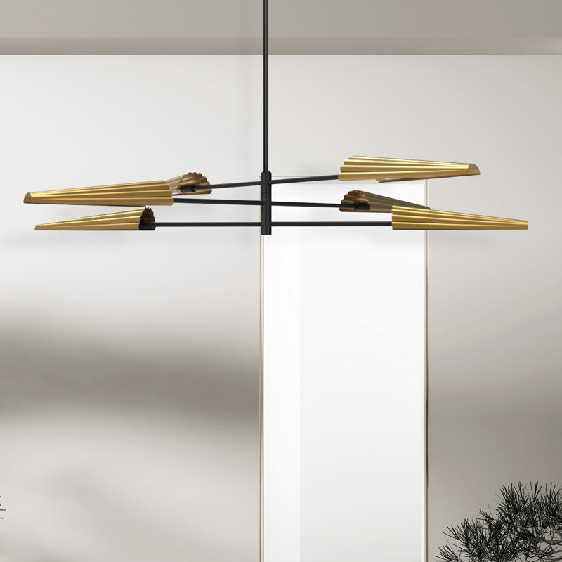 Lustre linéaire moderne à 6 lumières Hazera, Laiton vieilli, Noir mat / laiton vieilli