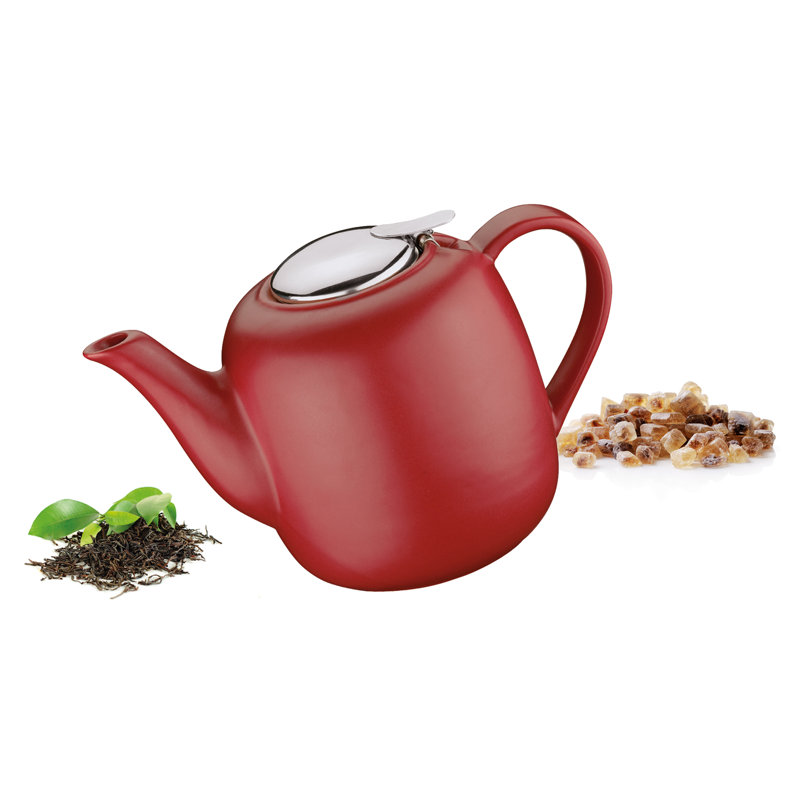 Red Ceramic Teapot with Stainless Steel Infuser, 50oz
