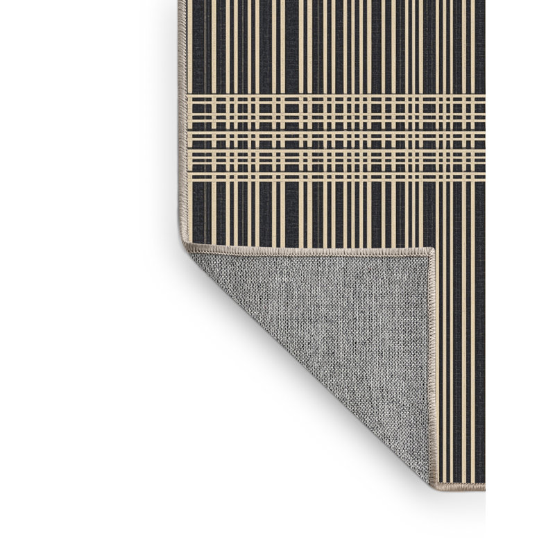 Tapis beige lavable à la machine à motif géométrique minimaliste Paizlea, 7 x 10
