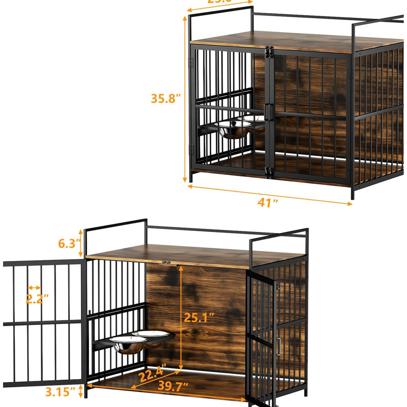 Très grande cage pour chien, cage robuste pour chien de 41 po avec aire d'alimentation et espace de rangement supplémentaire