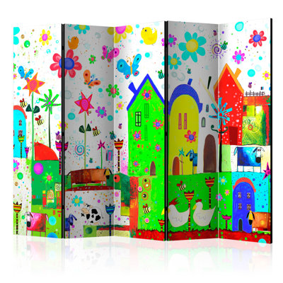 Kassandra 225 cm W x 172 cm H 5 - Panel Solid Wood Folding Room Divider