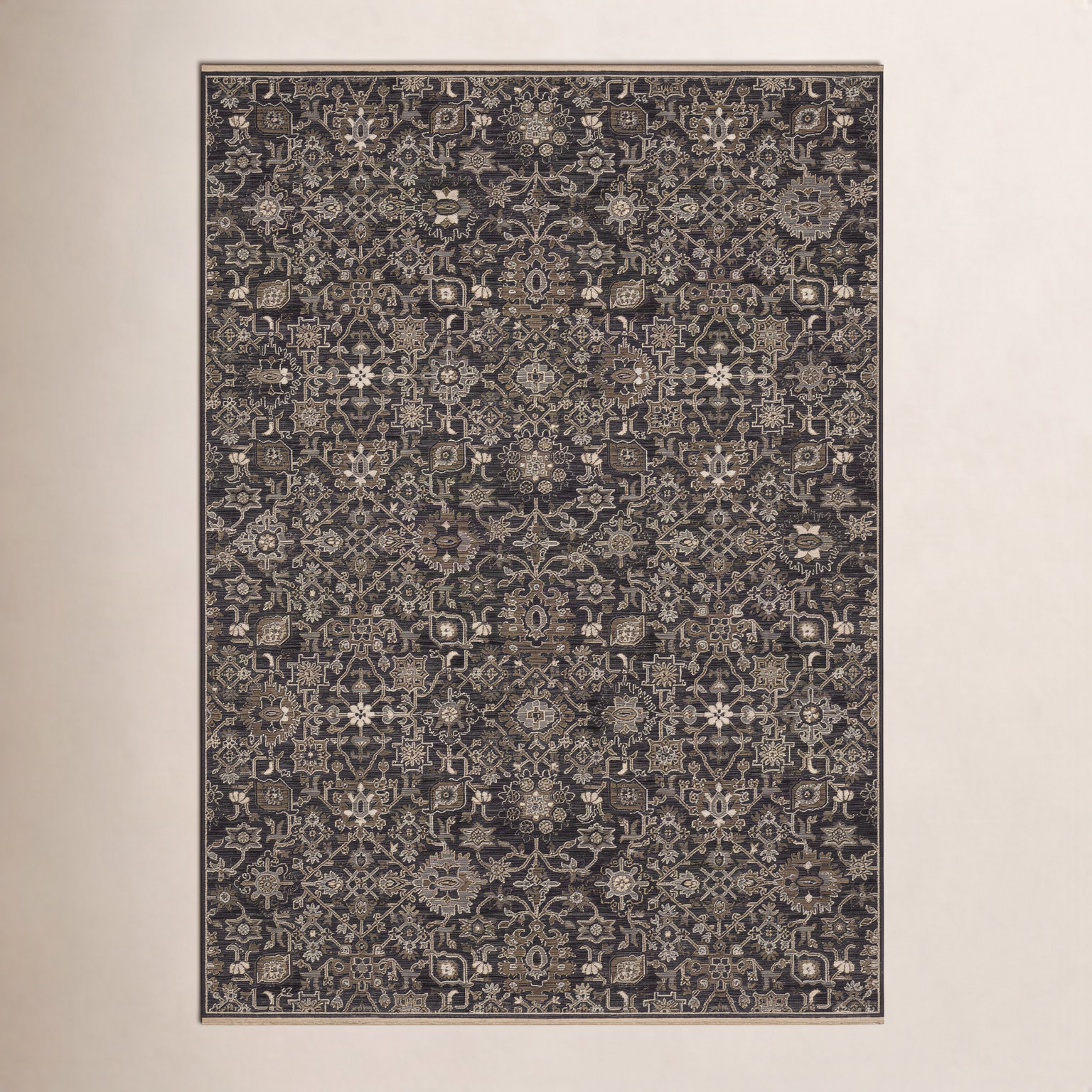 Abena Charcoal Tan Borderless Oriental Wool Rug, Rectangle 9'10" x 12'10"