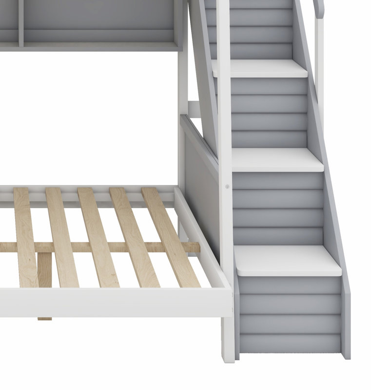 Bunk Bed with Built-In Stairs, Twin over Full, Gray
