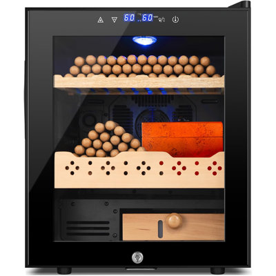 Electric Cigar Humidor, 50L 300 Counts Large Capacity,Thermostatic Cooling Humidor Cabinet with Spanish Cedar Wood Shelves, Digital LED Screen, Safety Lock