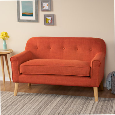 Classic Button-Tufted Two-Seater Loveseat with Rolled Arms and Sturdy Birch Legs for Elegant Comfort.