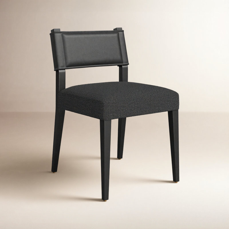 Side Chair in Charcoal, Polyester/Leather Palermo Black, Black